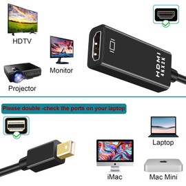PASOW Mini DisplayPort to HDMI Adapter, Mini DP Thunderbolt to HDMI Converter 4K Compatible for MacBook Air/Pro,UHD Monitor/TV/Projector (Black)
