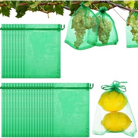 Jiawu Bolsas de Protección de Frutas, 100 Bolsas de Malla de Organza para Frutas, Bolsas de Barrera de Malla Reutilizables, Bolsa de Malla para Cubrir árboles Frutales con Cordón (20 * 30cm)