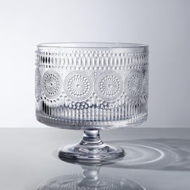 MDLUU Glass Trifle Bowl with Pedestal, 3.43qt Footed Dessert Stand, Vintage Centerpiece Bowl for Layered Cakes, Fruits, Salad (Sunflower Pattern)