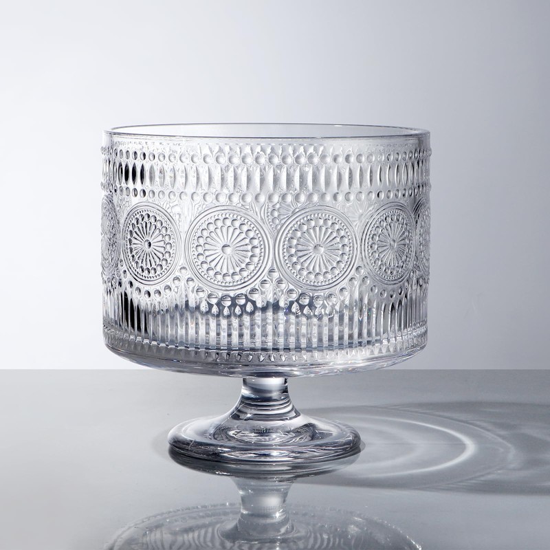 MDLUU Glass Trifle Bowl with Pedestal, 3.43qt Footed Dessert Stand,