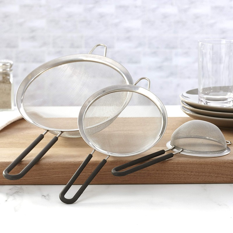 Graduated Stainless Steel Mesh Strainer Set - Black - Set