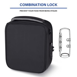 SafeDelux Lockable Lunch Box with Combination Lock，Insulated Lunch Bag Reusable Leakproof Cooler bag For Travel Work (Black)