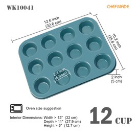 CHEFMADE Muffin Pan, 12 Cups Non-Stick Cupcake Baking Pan Heavy Duty Carbon Steel Pan Muffin Tins Standard Baking Mold for Cakes, Φ2.6 Inch（Green）