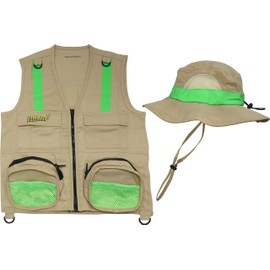 Eagle Eye Explorer Safari Outdoor Exploration Vest Set for Fishing Hunting Outdoor Exploration (Adult S/M, Tan Vest with Hat)