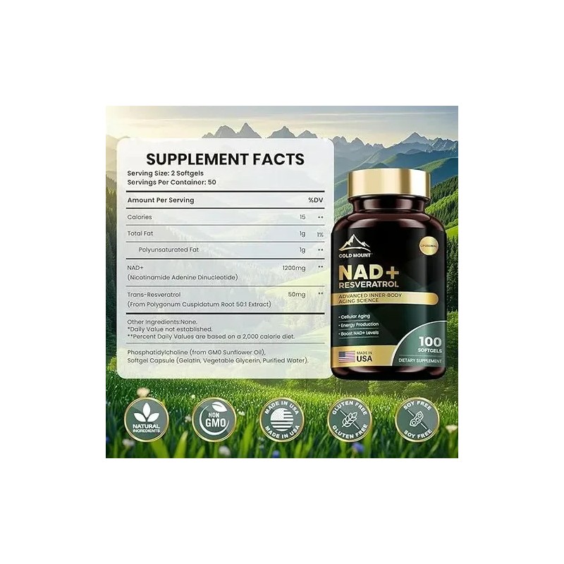 Suplemento Resveratrol Nad+ 100 Cápsulas Blandas