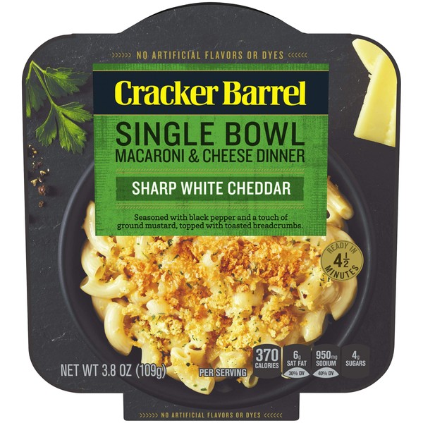 Cracker Barrel Single Bowl Sharp White Cheddar Macaroni and Cheese Dinner (3.8 oz Bowls, Pack of 6)