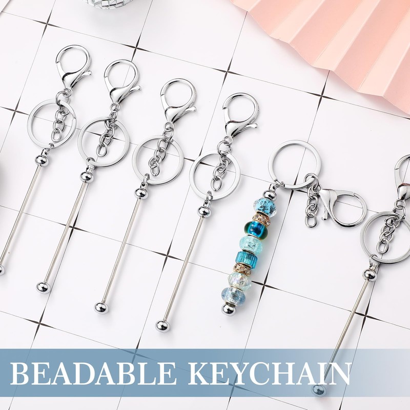 Huwena 6 Pcs Beadable Keychain Bars Blanks Bead Keychain Metal