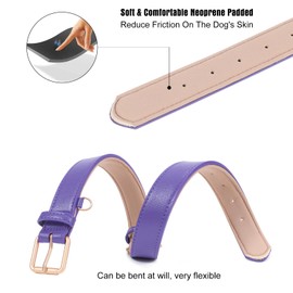 Leather Dog Collar Adjustable Soft Leather Padded Collar Heavy Duty for Small Medium Large Size Dogs with Alloy Buckle(Purple,L)