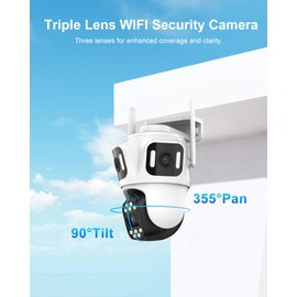 STONVUE 9MP Three Lens Wireless Outdoor Security Camera, 360° Pan/Tilt, 2.4GHz WiFi, AI Motion Tracking, 24/7 Recording, Night Vision, 2-Way Audio, IP66, Wireless/Wired for Home Surveillance
