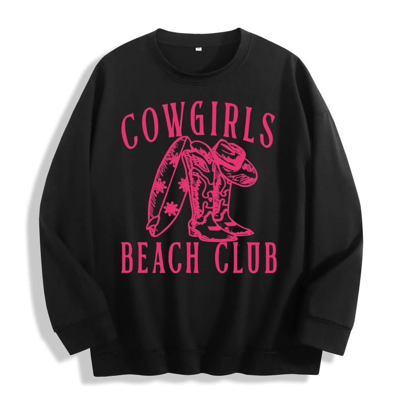 Cowgirls Beach Club Western Graphic Crewneck Sweatshirt, US Warehouse, 6