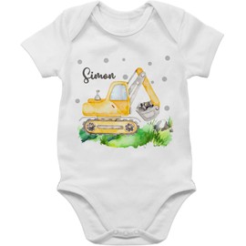 Geschenk mit Namen personalisiert by Shirtracer - Baby Body Boy Girl - Digger Driver Gift, 2 White