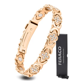Feraco Pure Copper Bracelets for Women, Ultra Strength Magnetic Bracelet with 3800 Gauss Magnets & Sparkling Zirconia, Adjustable, Infinite Clover Jewelry (Rose Gold)