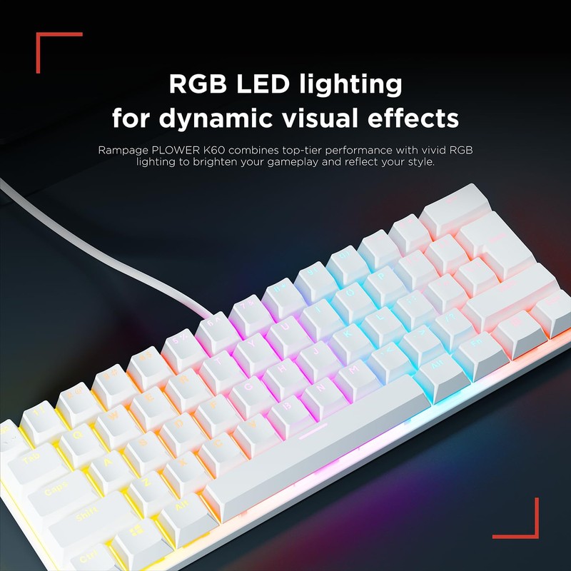 Rampage K60 Mechanical Gaming Keyboard – 62 Keys, Compact 60%