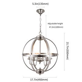 Modern Dining Room Light Fixture 5 Light Sphere Chandelier Brushed Nickel Farmhouse Light fixtures for Dining & Living Room, Foyer and Kitchen, Hallway and Entryway…