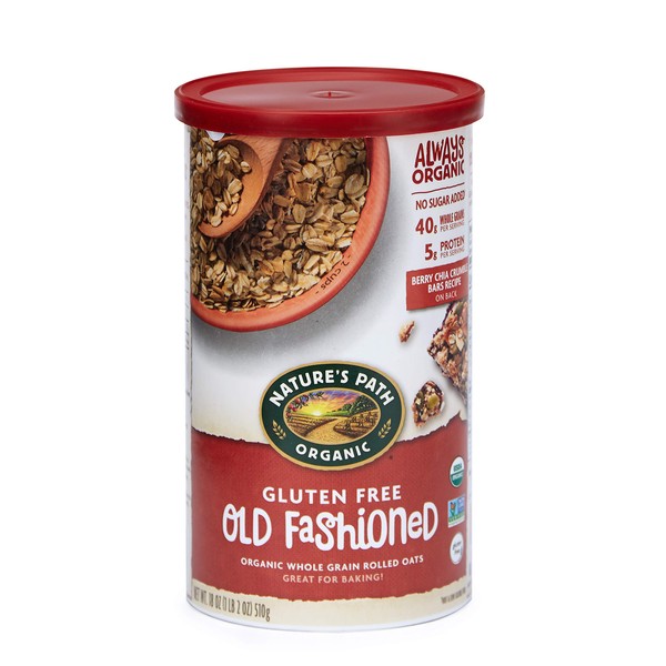 Nature’s Path Organic Gluten Free Old Fashioned Rolled Oats, Non-GMO, 40g Whole Grains, 5g Plant Based Protein, Oatmeal Great for Baking, 18 Ounce (Pack of 6)