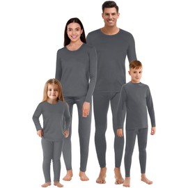 Jadive Thermal Underwear Set Full Family Winter Long Thermal Underwear Fleece Lined Base Layer Set for Women Men Boys Girls(Boy,S,Gray)