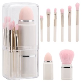 8 in 1 Makeup Brushes Set Cosmetic Brushes Including Eyeshadow Brush Lip Brush Face Brush Foundation Brush Powder Puff Convenient for Go Out Daily Makeup - White