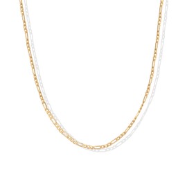 PAVOI 14K Gold Plated Curb Paperclip Box Sphere Bead Snake and Figaro Chain Adjustable Necklace (Figaro-M, Yellow Gold Plated)