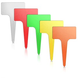 AMORNING 100Pcs T-Type Plant Tags，Waterproof Thick Plastic Plant Makers，6 x10cm Nursery Garden Labels(Multicolor)