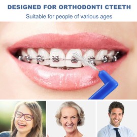 JOUGE Interdental Brushes for Braces L- Shaped Angle Toothbrush Between Teeth and Gums Soft Bristled Dental Picks for Teeth Cleaning Plaque Removal (0.7mm)