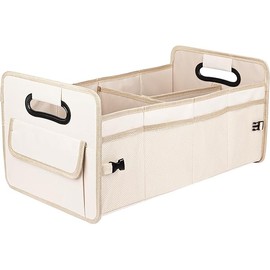 JiatuA Car Trunk Organizer, Car Organizers and Storage Collapsible Multi Compartment Container Box, Adjustable Car Accessories for SUV Sedan Truck, Standard Size, Beige