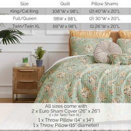 Southshore Fine Living, Inc. Oversized King Quilt Bedding Set 7-Pieces with Quilt, Pillow Shams, Euro Shams, 2 Throw Pillows, Boho Bedding Set for King/California Size Beds, Jacobean Sage Green
