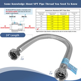 PEVEPEXE 2 PACK, 24" Length Stainless Steel Flexible Corrugated Water Heater Connector, 1"FIP x 1"FIP, 1 Inch SS304 Flex Pipe Hose For Water Softener (0.7"ID)