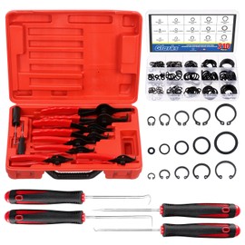 Glarks 225Pcs Heavy Duty Snap Ring Pliers Set, Straight & Bent Jaw Pliers and Internal External Circlip Snap Retaining Clip Rings and Metric Rubber O-Rings with Removal Hooks Assortment Kit