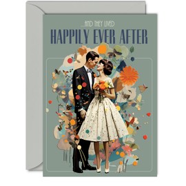 Stylish Wedding Card For Bride and Groom - Vintage Love - Happy Wedding Day Cards Congratulations, Congrats Well Done Just Married Card - 5x7 Inch Marriage Wedding Greeting Cards for Couples