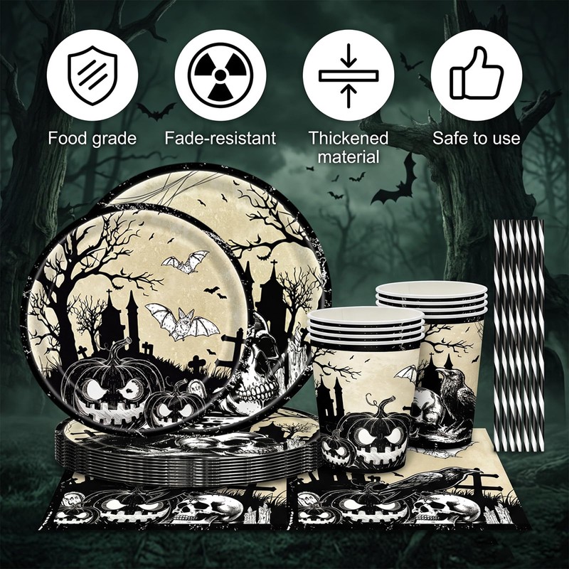 Halloween Party Tableware Set for 20 Guests, Party Decors Dinnerware