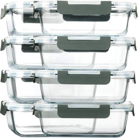 [8-Pack,30 oz]Glass Meal Prep Containers,Glass Food Storage Containers,Airtight lunch Containers with Lids, Microwave, Oven, Freezer and Dishwasher