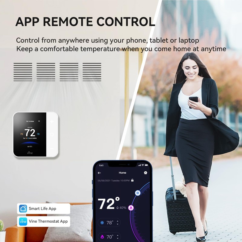 vine Thermostat for Home with Touchscreen Color Display, WiFi Smart