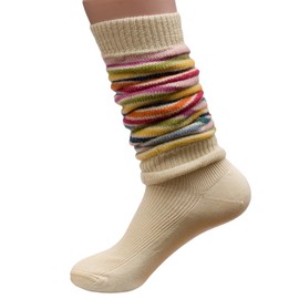 Hirsch Natur, Leg Warmers 100% Wool (kbT), Natural/striped waistband