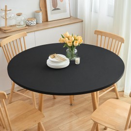 AONMTOAN Round Spandex Tablecloth, Elastic Fitted Waterproof Table Cover, Stretch Washable, for Camping, Dining, Indoor and Outdoor Use (Black, for Up to 36"-44" Round)