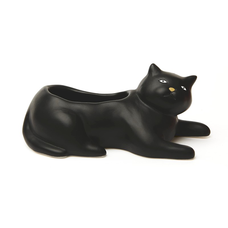 Kikkerland Cosmo The Black Cat Porcelain Planter, for Succulents, Herbs,