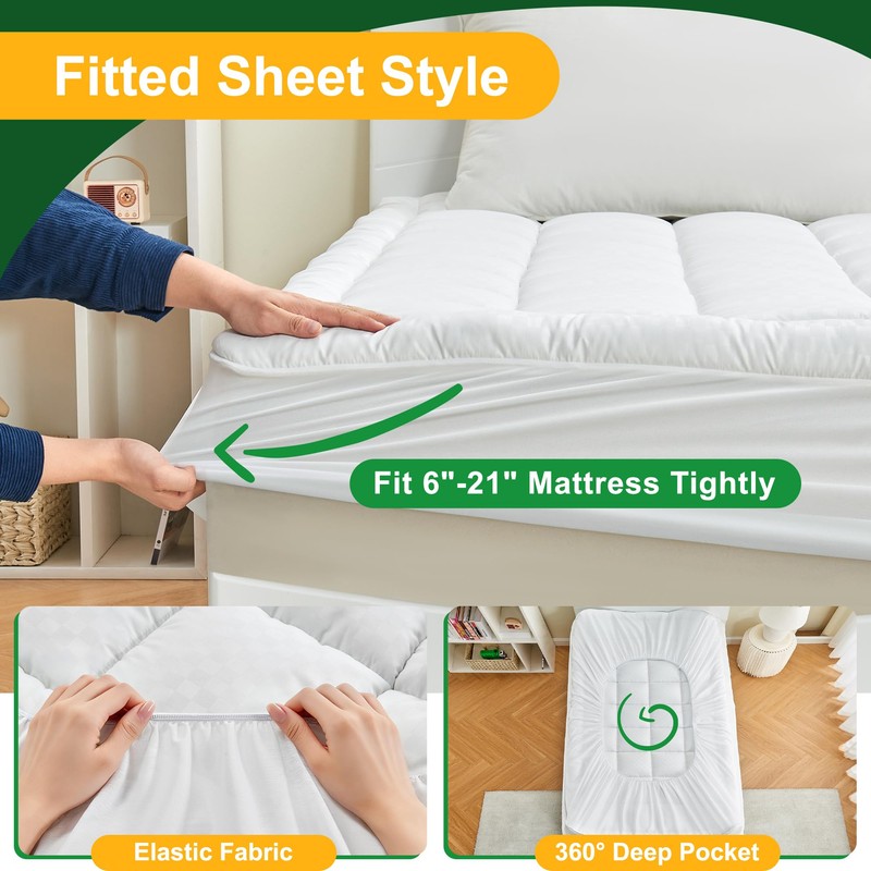 Split King Mattress Pad Cover, Cooling Mattress Topper for Split