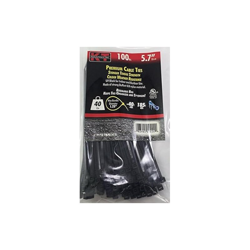 K-T Industries 5-9424 5.7-Inch Cable Ties, Light Duty, Ultraviolet Black,