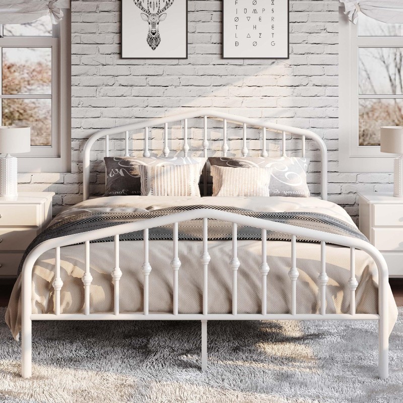 SHA CERLIN Full Size Metal Platform Bed Frame with Victorian
