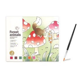 ZAKVOOR Watercolor Painting Book for Kids and Toddlers Ages 4-8, Pocket Cartoon Watercolor Paper Book with Paint Palette and Brush, Art Craft Gift for Drawing (Forest Animal)