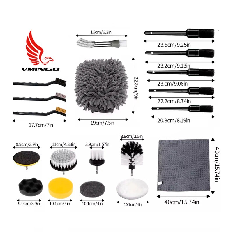 Kit 27pz Limpieza Coche Cepillo Esponja Almohadillas Pulidoras Automotriz Set
