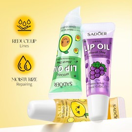 Lip Oil Gift Set, 3 Flavours - Lemon, Grape, Avocado, 12ml Each, Moisturising and Nourishing