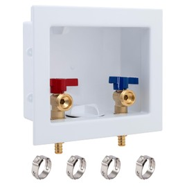 SUNGATOR Pex Washing Machine Outlet Box with Center Drain, Laundry Washer Valve Box, 1/2 Inch Pex Crimp Inlet x 3/4 Inch MHT Outlet，with 4 Crimp Rings