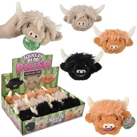 Rhode Island Novelty 3" Highland Cow Squeezy Bead Plush Ball (1 Per Order, Style May Vary)
