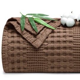 PHF Cooling Waffle Blanket California King Size, Lightweight 60% Rayon Derived from Bamboo & 40% Cotton Breathable Blanket for Hot Sleepers, Soft and Luxury for Bed Couch Sofa, 110"x96", Cocoa Brown