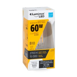 Luminus 4.5W LED 500 Lumens B10 E26 Dimmable Filament FL Bulb 2700K, 6-Pack