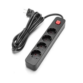 German 4-Way Series L Power Strip with Switch, 3 m Length with 3G Cable and 1.5 mm² Cross Section in Elegant Black, Ideal for Your Electrical Requirements.