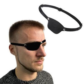 HKSICHENGKEJI Pirate Eye Patch Black Leather Eye Patch for Men Women Medical Eye Patch for Right or Left Eye Eye Cover Adjustable Eyepatch for Lazy Eye Cosplay Eyepatch Pirate Halloween Costume Prop
