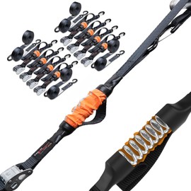 TorkStrap HD750 | 14' x 1.5'' Self Tensioning Tie Down Straps - Automatically Adapt to Load Shifts - 2250LB Break Strength - Pull Alternative to Ratchet Straps - Integrated Soft Loops & Hooks (8-PK)
