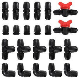 VooGenzek 22 Pieces Irrigation Fittings Kit for 12 mm Hoses, Barbed Garden Hose Connector 12 mm Irrigation System, Gate Valve Valves, Straight, Bends, T-Pieces, End Cap
