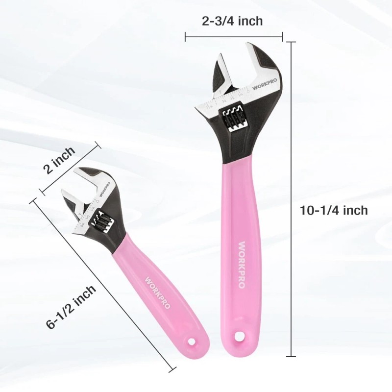 WORKPRO 6-Inch & 10-Inch 2-piece Pink Adjustable Wrench Set Metric